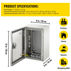 NEMA Steel Enclosure ,12 x 8 x 6\'\' NEMA 4X Steel Electrical Box, IP66 Waterproof & Dustproof, Outdoor/Indoor Electrical Junction Box, with Mounting Plate