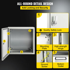 NEMA Steel Enclosure, 16 x 16 x 8\'\' NEMA 4X Steel Electrical Box, IP66 Waterproof & Dustproof, Outdoor/Indoor Electrical Junction Box, with Mounting Plate
