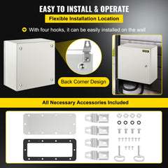 NEMA Steel Enclosure, 16 x 16 x 8\'\' NEMA 4X Steel Electrical Box, IP66 Waterproof & Dustproof, Outdoor/Indoor Electrical Junction Box, with Mounting Plate