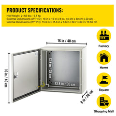 NEMA Steel Enclosure, 16 x 16 x 8\'\' NEMA 4X Steel Electrical Box, IP66 Waterproof & Dustproof, Outdoor/Indoor Electrical Junction Box, with Mounting Plate