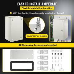 NEMA Steel Enclosure, 20 x 12 x 10\'\' NEMA 4X Steel Electrical Box, IP66 Waterproof & Dustproof, Outdoor/Indoor Electrical Junction Box, with Mounting Plate