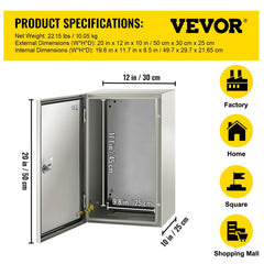 NEMA Steel Enclosure, 20 x 12 x 10\'\' NEMA 4X Steel Electrical Box, IP66 Waterproof & Dustproof, Outdoor/Indoor Electrical Junction Box, with Mounting Plate