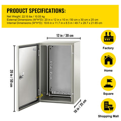 NEMA Steel Enclosure, 20 x 12 x 10\'\' NEMA 4X Steel Electrical Box, IP66 Waterproof & Dustproof, Outdoor/Indoor Electrical Junction Box, with Mounting Plate