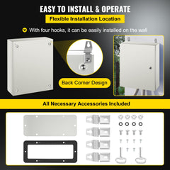 NEMA Steel Enclosure, 50 x 40 x 15 cm NEMA 4X Steel Electrical Box, IP66 Waterproof & Dustproof, Outdoor/Indoor Electrical Junction Box, with Mounting Plate