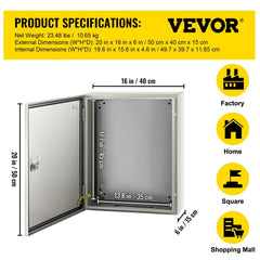 NEMA Steel Enclosure, 50 x 40 x 15 cm NEMA 4X Steel Electrical Box, IP66 Waterproof & Dustproof, Outdoor/Indoor Electrical Junction Box, with Mounting Plate