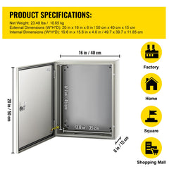 NEMA Steel Enclosure, 50 x 40 x 15 cm NEMA 4X Steel Electrical Box, IP66 Waterproof & Dustproof, Outdoor/Indoor Electrical Junction Box, with Mounting Plate