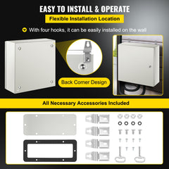NEMA Steel Enclosure, 20 x 20 x 6\'\' NEMA 4X Steel Electrical Box, IP66 Waterproof & Dustproof, Outdoor/Indoor Electrical Junction Box, with Mounting Plate