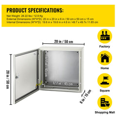 NEMA Steel Enclosure, 20 x 20 x 6\'\' NEMA 4X Steel Electrical Box, IP66 Waterproof & Dustproof, Outdoor/Indoor Electrical Junction Box, with Mounting Plate