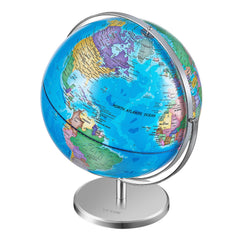Rotating World Globe with Stand, 330.2 mm, Educational Geographic Globe with Precise Time Zone ABS Material, Spinning Globe for Kids Children Learning Classroom Geography Education