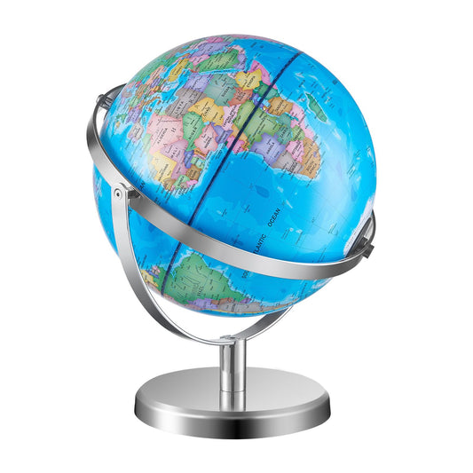 Illuminated World Globe with Stand, 228.6 mm, Educational Earth Globe with Stable Heavy Metal Base and LED Constellation Night Light HD Printed Map, Spinning for Kids Classroom Learning