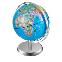 Illuminated World Globe with Stand, 228.6 mm, Educational Earth Globe with Stable Heavy Metal Base and LED Constellation Night Light HD Printed Map, Spinning for Kids Classroom Learning
