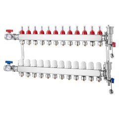 12-Branch Radiant Heat Manifold, 1/2" PEX Tubing Manifold, Stainless Steel PEX Manifold for Hydronic Radiant Floor Heating, Radiant Heat PEX Manifold Kit with 1/2" Adapters Included