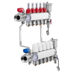 5-Branch Radiant Heat Manifold, 1/2" PEX Tubing Manifold, Stainless Steel PEX Manifold for Hydronic Radiant Floor Heating, Radiant Heat PEX Manifold Kit with 1/2" Adapters Included