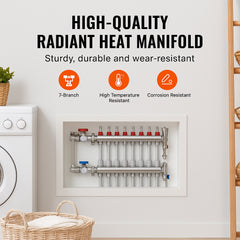 7-Branch Radiant Heat Manifold, 1/2" PEX Tubing Manifold, Stainless Steel PEX Manifold for Hydronic Radiant Floor Heating, Radiant Heat PEX Manifold Kit with 1/2" Adapters Included
