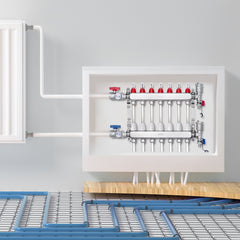 7-Branch Radiant Heat Manifold, 1/2" PEX Tubing Manifold, Stainless Steel PEX Manifold for Hydronic Radiant Floor Heating, Radiant Heat PEX Manifold Kit with 1/2" Adapters Included