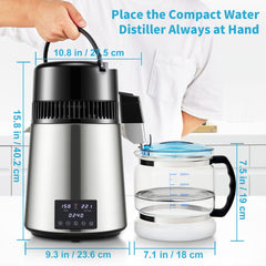 4L Water Distiller 1.5L/H Distilled Water Maker Timing Dual-Temp Silver