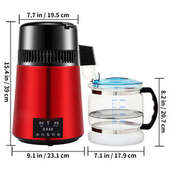 4L Water Distiller Distilled Water Maker 1 L/H w/ Timing Dual Temp Red
