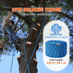 12.7mm Static Climbing Rope 38M(125ft) Outdoor Rock Climbing Rope Blue