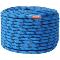 12.7mm Static Climbing Rope, 45.7M(150ft) Outdoor Rock Climbing Rope 30KN Breaking Tension, Fiber Rope with Steel Snap Hooks for Escape, Rappelling, Fire Rescue, Blue