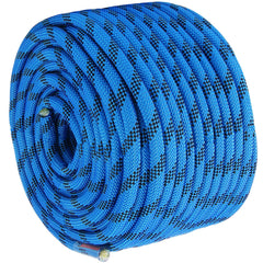12.7mm Static Climbing Rope, 45.7M(150ft) Outdoor Rock Climbing Rope 30KN Breaking Tension, Fiber Rope with Steel Snap Hooks for Escape, Rappelling, Fire Rescue, Blue