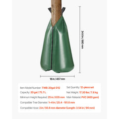 Tree Watering Bag, 12 Packs 20 Gallons Watering Bags for New Trees, 5-9 Hours Slow Release Refillable Tree Drip Irrigation Bags with Zipper, Durable Tree Watering System for Deep Root Targeting