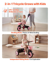 Toddler Tricycle & Stroller for 18 Months to 5 Year Old, Kids Trike with Parent Push Handle, Adjustable Seat & Storage for Outdoor Play, Tricycle for Toddlers, Birthday Toy for Boys and Girls