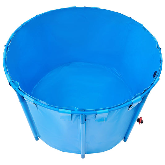 Canvas Fish Pond, 1700 L Capacity Above Ground Fish Pond, Foldable PVC Koi Tank, Round Goldfish Tank with Stable PVC Frame and Drain Valve, for Aquaculture, Koi Breeding, and Irrigation (Blue)