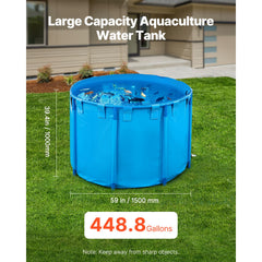 Canvas Fish Pond, 1700 L Capacity Above Ground Fish Pond, Foldable PVC Koi Tank, Round Goldfish Tank with Stable PVC Frame and Drain Valve, for Aquaculture, Koi Breeding, and Irrigation (Blue)
