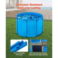 Canvas Fish Pond, 1700 L Capacity Above Ground Fish Pond, Foldable PVC Koi Tank, Round Goldfish Tank with Stable PVC Frame and Drain Valve, for Aquaculture, Koi Breeding, and Irrigation (Blue)