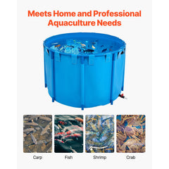 Canvas Fish Pond, 1700 L Capacity Above Ground Fish Pond, Foldable PVC Koi Tank, Round Goldfish Tank with Stable PVC Frame and Drain Valve, for Aquaculture, Koi Breeding, and Irrigation (Blue)