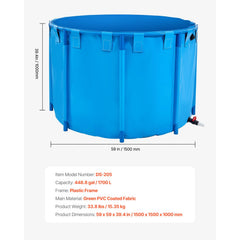 Canvas Fish Pond, 1700 L Capacity Above Ground Fish Pond, Foldable PVC Koi Tank, Round Goldfish Tank with Stable PVC Frame and Drain Valve, for Aquaculture, Koi Breeding, and Irrigation (Blue)