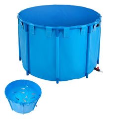 Canvas Fish Pond, 1700 L Capacity Above Ground Fish Pond, Foldable PVC Koi Tank, Round Goldfish Tank with Stable PVC Frame and Drain Valve, for Aquaculture, Koi Breeding, and Irrigation (Blue)