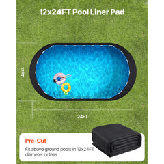 Oval Pool Liner Pad, 12 x 24 ft Pool Liner Pad for Above Ground Swimming Pools, Extra-Thick Pool Mat, Prevents Punctures, Recycled Geotextile Material Underlayment Pad, Extend Liner Life
