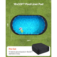 Oval Pool Liner Pad, 18 x 33 ft Pool Liner Pad for Above Ground Swimming Pools, Extra-Thick Pool Mat, Prevents Punctures, Recycled Geotextile Material Underlayment Pad, Extend Liner Life
