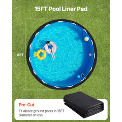 15ft Round Pool Liner Pad, Pool Liner Pad for Above Ground Swimming Pools, Extra-Thick Pool Mat, Prevents Punctures, Recycled Geotextile Material Underlayment Pad, Extend Liner Life