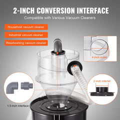 Cyclone Dust Separator with Metal Tank, 4" Retrofit Cyclone Separator for Dust Collectors, ABS Dust Deputy With 2" Hole O.D. Connector & Hose for Wet/Dry Shop Vacuums, Fits 50L Tank