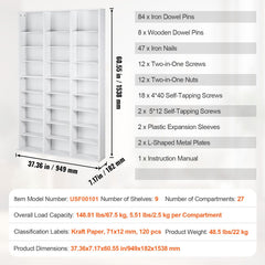 Media Storage Cabinet, 9-layer DVD Shelf Holds up to 756 CDs, Adjustable CD Shelves 27 Compartments, Protects & Organizes Music, Movie, Video Games or Memorabilia Collections,White