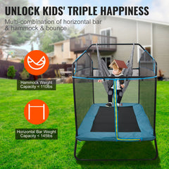 6FT Trampoline for Kids, 72" Indoor/Outdoor Toddlers Trampoline, Mini Baby Trampoline with Safety Enclosure Net, Gymnastics Bar, Hammock, Recreational Trampoline Birthday Gift for 3+ Years Kids