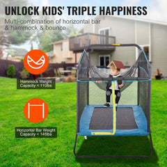6FT Trampoline for Kids, 72" Indoor/Outdoor Toddlers Trampoline, Mini Baby Trampoline with Safety Enclosure Net, Gymnastics Bar, Hammock, Recreational Trampoline Birthday Gift for 3+ Years Kids