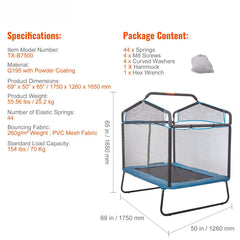 6FT Trampoline for Kids, 72" Indoor/Outdoor Toddlers Trampoline, Mini Baby Trampoline with Safety Enclosure Net, Gymnastics Bar, Hammock, Recreational Trampoline Birthday Gift for 3+ Years Kids