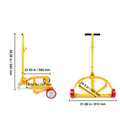 250L Drum Dolly, 544 kg Load Capacity, Barrel Dolly Cart Drum Caddy Round Dolly Steel Low Profile, Heavy Duty Steel Frame with Adjustable Handle 3 Wheels, for Workshop Factory Warehouse