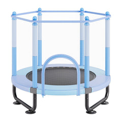 60" Kids Trampoline, 5FT Indoor Outdoor Trampoline, Mini Toddler Recreational Trampolinewith Safety Enclosure Net and Basketball Hoop, Birthday Gifts Christmas Toys for 3+ Years Children, Blue