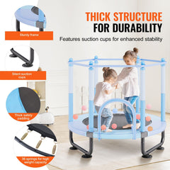 60" Kids Trampoline, 5FT Indoor Outdoor Trampoline, Mini Toddler Recreational Trampolinewith Safety Enclosure Net and Basketball Hoop, Birthday Gifts Christmas Toys for 3+ Years Children, Blue