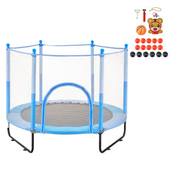 60" Kids Trampoline, 5FT Indoor Outdoor Trampoline, Mini Toddler Recreational Trampolinewith Safety Enclosure Net and Basketball Hoop, Birthday Gifts Christmas Toys for 3+ Years Children, Blue