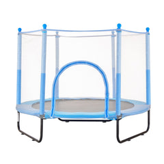 60" Kids Trampoline, 5FT Indoor Outdoor Trampoline, Mini Toddler Recreational Trampolinewith Safety Enclosure Net and Basketball Hoop, Birthday Gifts Christmas Toys for 3+ Years Children, Blue