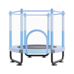 60" Kids Trampoline, 5FT Indoor Outdoor Trampoline, Mini Toddler Recreational Trampolinewith Safety Enclosure Net and Basketball Hoop, Birthday Gifts Christmas Toys for 3+ Years Children, Blue