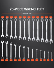 Combination Wrench Set 25-Piece Metric 6 mm to 32 mm with Roll-up Pouch