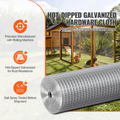Hardware Cloth, 12.7mm 610mm×7.62m 19 Gauge, Hot Dipped Galvanized Wire Mesh Roll, Chicken Wire Fencing, Wire Mesh for Rabbit Cages, Garden, Small Rodents