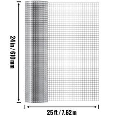 Hardware Cloth, 12.7mm 610mm×7.62m 19 Gauge, Hot Dipped Galvanized Wire Mesh Roll, Chicken Wire Fencing, Wire Mesh for Rabbit Cages, Garden, Small Rodents