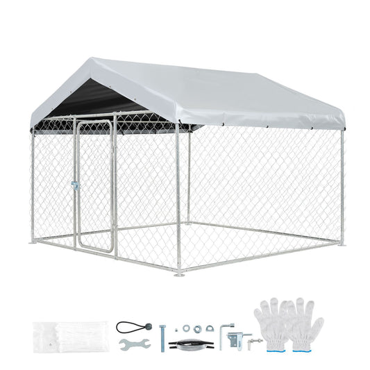Outdoor Dog Kennel, 2 x 2 x 1.6 m Large Dog Kennel with Secure Lock, Outside Dogs Enclosures with UV-Resistant & Waterproof Roof Cover, Heavy Duty Pet Crate Cage Run for Large Dogs